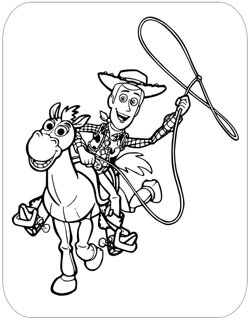 Dibujos de Woody montando Bullseye para colorear