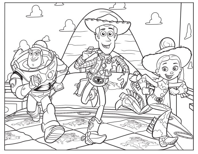 Woody y Amigos Corriendo para colorir