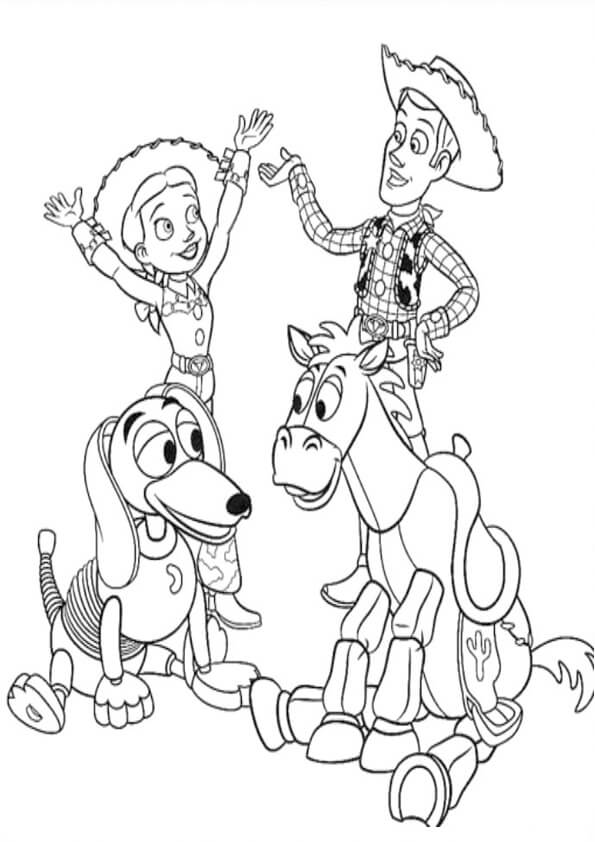 Dibujos de Woody y Jessie con Amigos para colorear