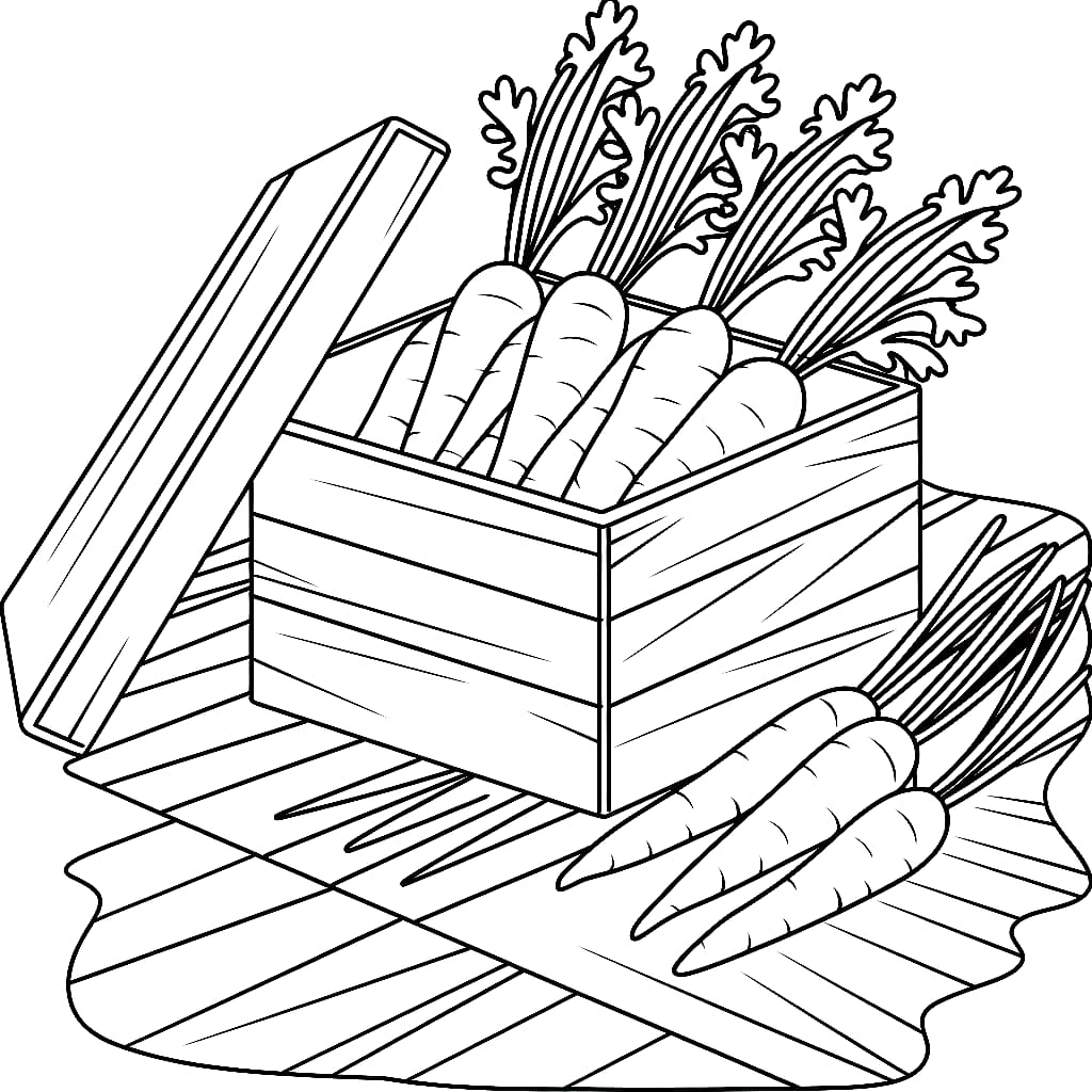 Dibujos de Zanahorias en caja de madera para colorear