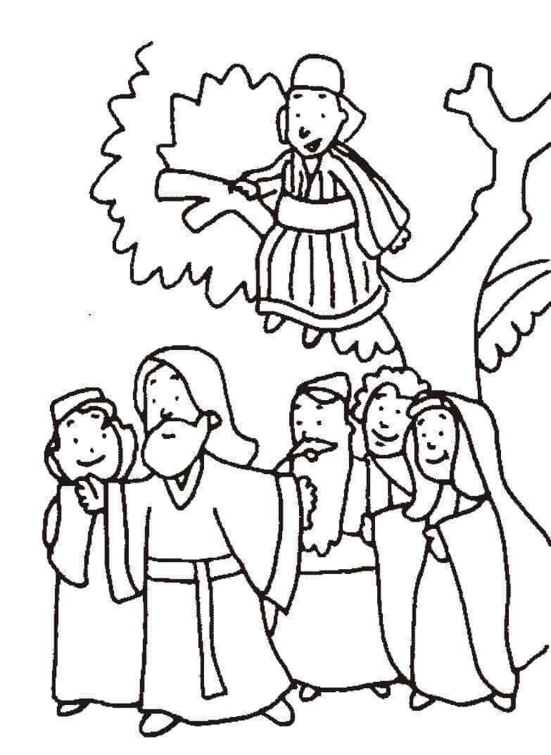 Zaqueo en Árbol y Dibujo de Jesús para colorir