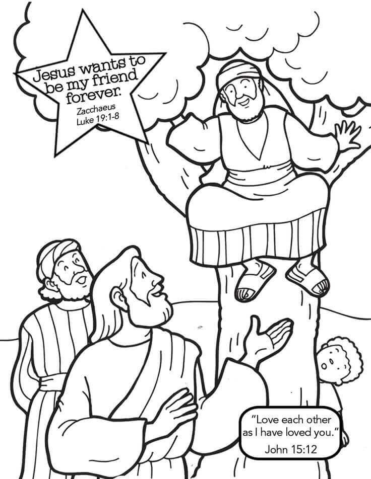 Dibujos de Zaqueo en Árbol y Jesús para colorear
