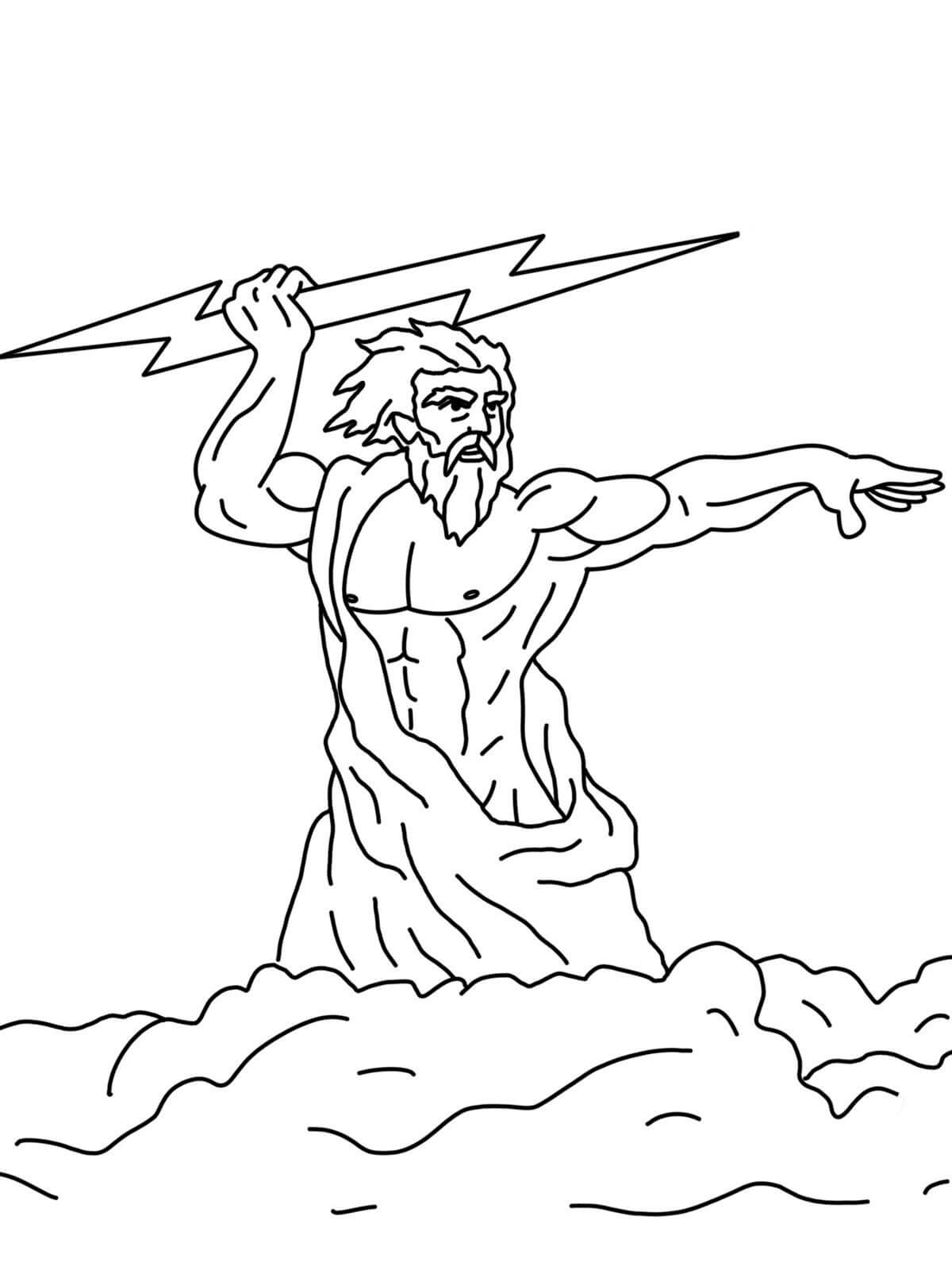 Dibujos de Zeus Sosteniendo Un Arma para colorear
