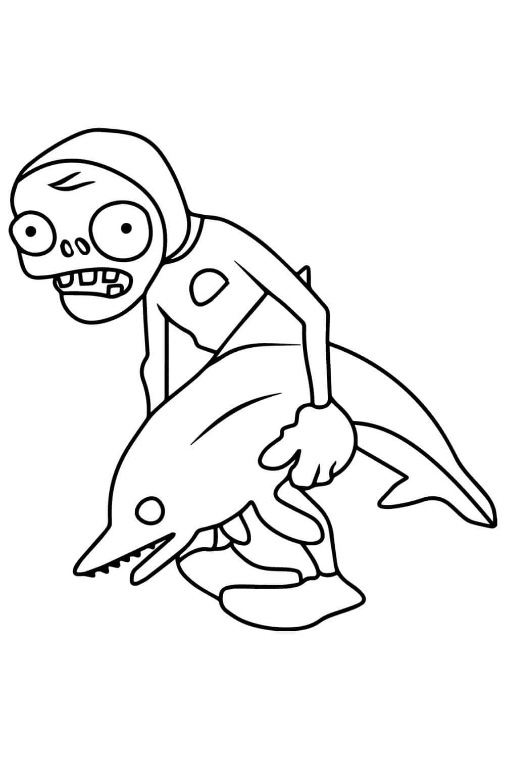 Dibujos de Zombi jinete de delfines en Plants vs Zombies para colorear