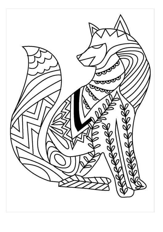 Zorro Sentado Zentangle para colorir