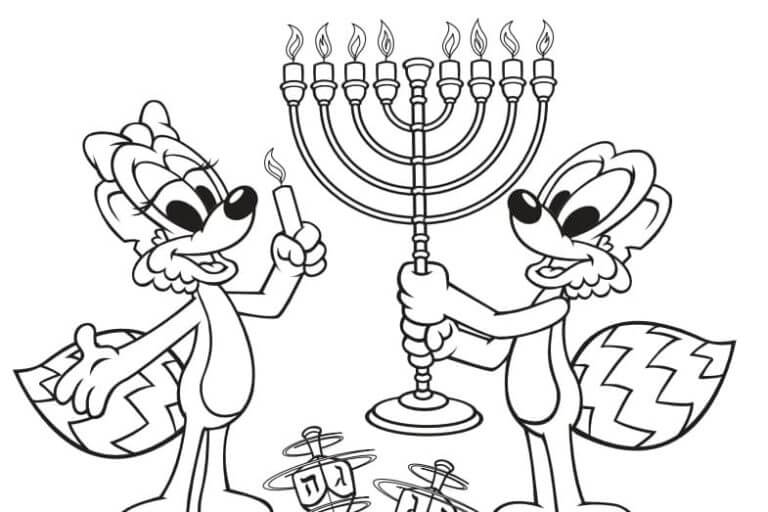 Dibujos de Zorro y Rebozuelos Iluminando Hanukkah para colorear