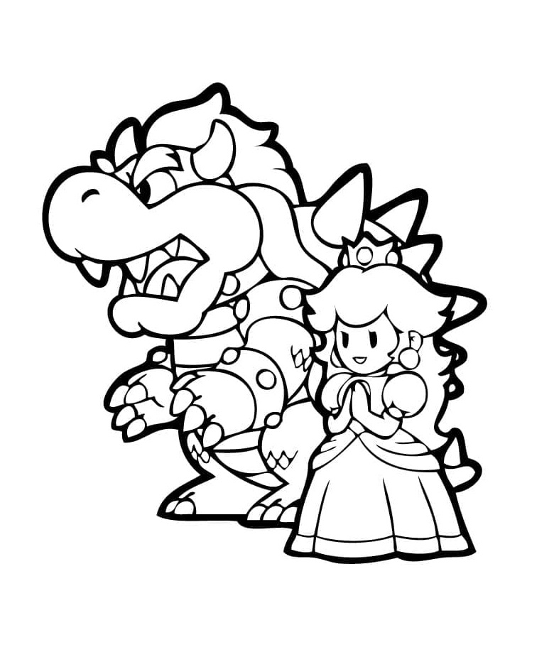 Bowser y la princesa Peach para colorear, imprimir e dibujar – ColoringLib