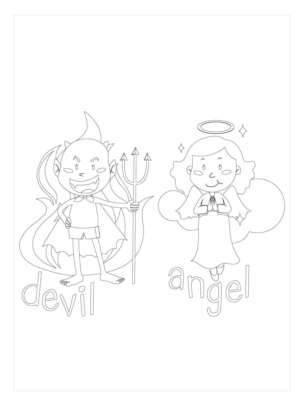 Diablo Y Ángel Para Colorear Imprimir E Dibujar – Coloringlib