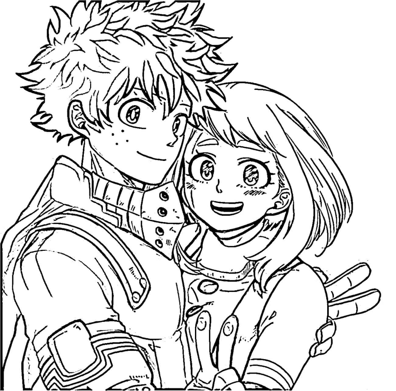 Dibujo Deku Abrazándose Ochako Uraraka para colorear, imprimir e dibujar –  ColoringLib