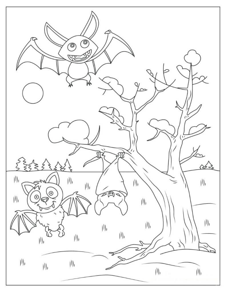 Murciélago de tres Dibujos Animados para colorear, imprimir e dibujar –  ColoringLib