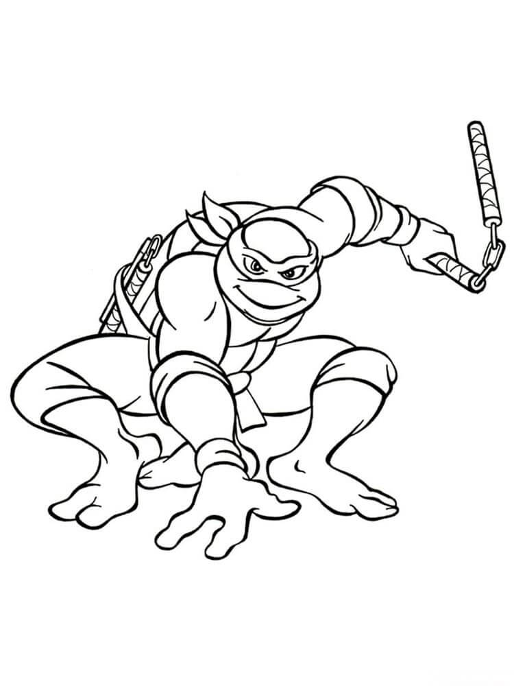 tortuga Ninja Y Nunchaku para colorir