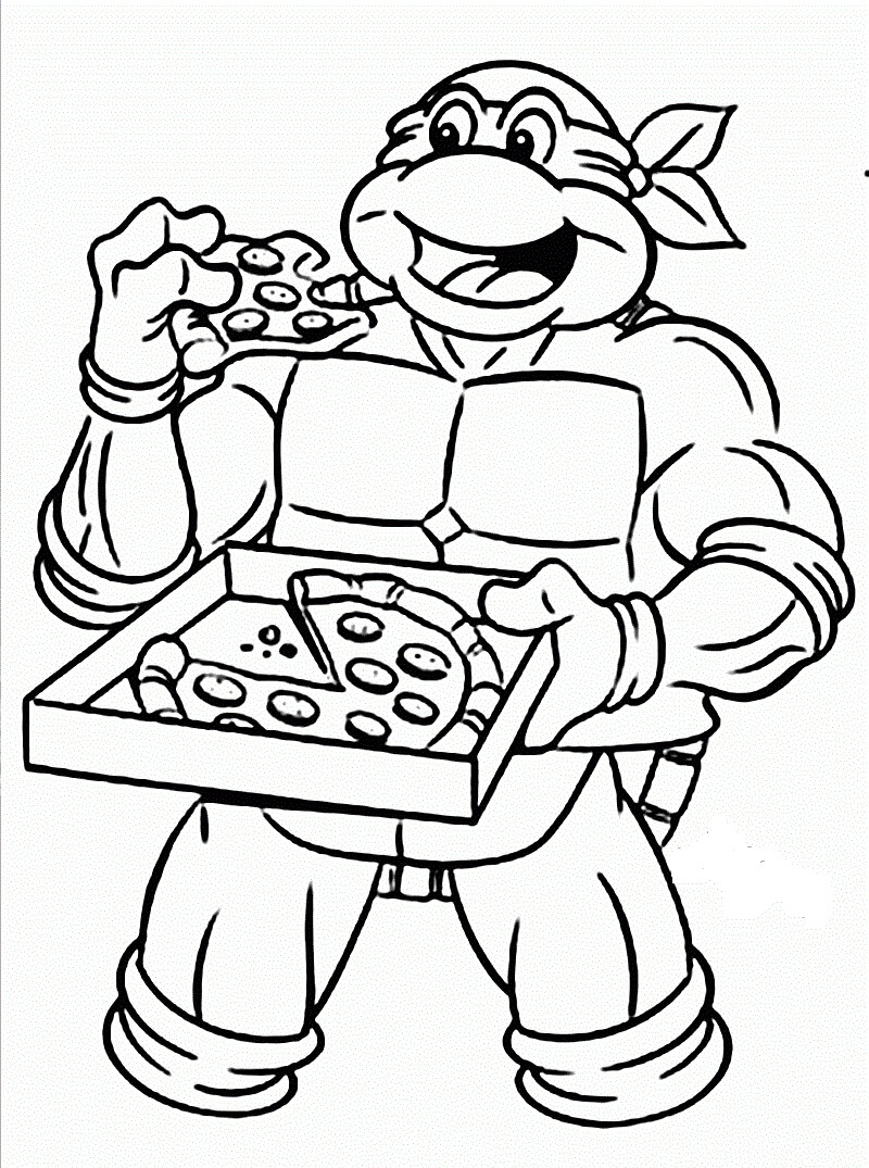 Tortuga Ninja Comiendo Pizza para colorear, imprimir e dibujar – ColoringLib