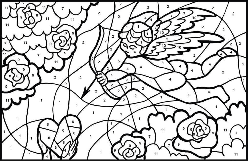 Dibujos de Ángel Cupido Color por Número para colorear