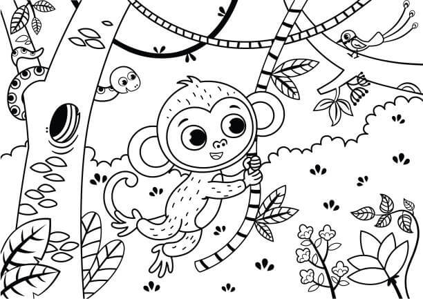 Dibujos de Árbol Trepador Mono Lindo para colorear