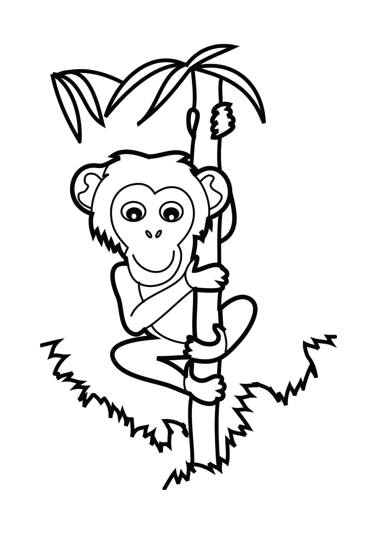 Árbol de Bambú Trepador de Mono para colorir
