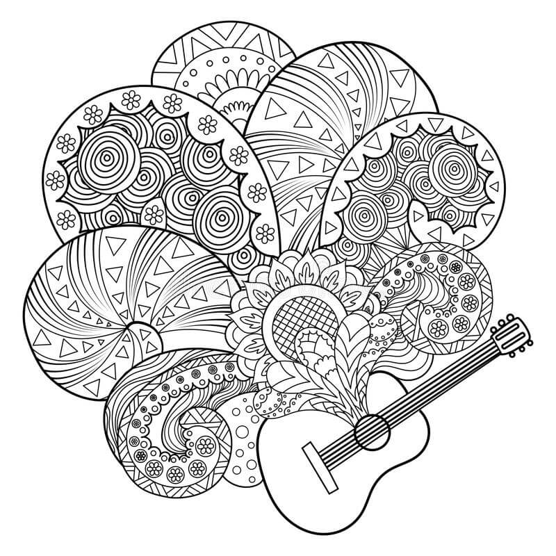 Zentangle Guitar Värityskuva