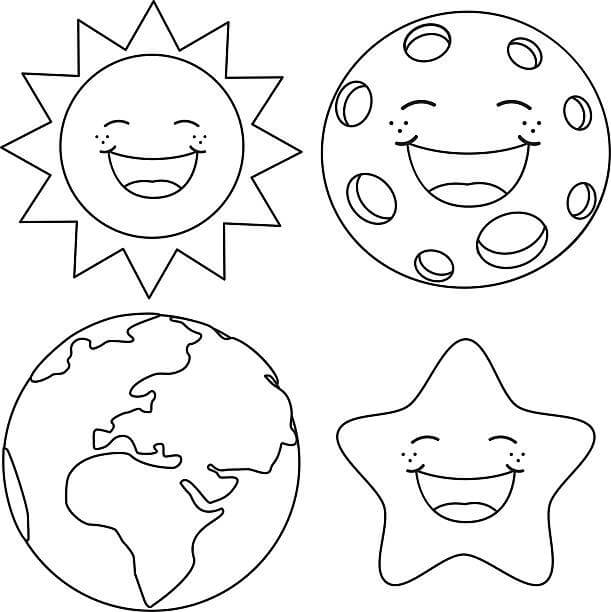 Aurinko ja planeetat Värityskuva