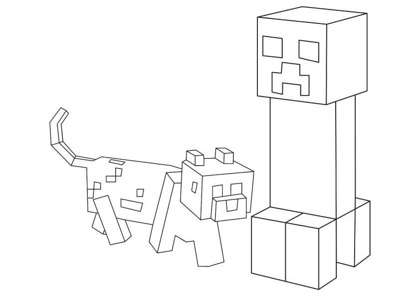Creeper Ja Koira Minecraftissa Värityskuva
