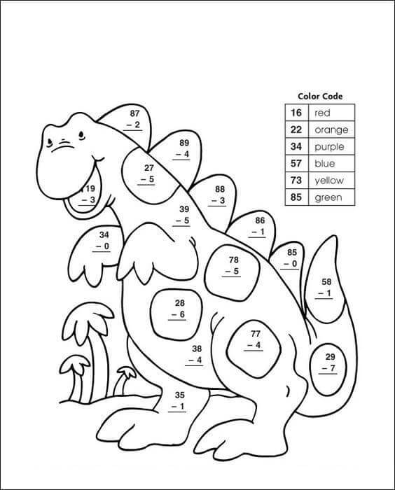 Dinosaurusten vähentäminen värin mukaan Värityskuva