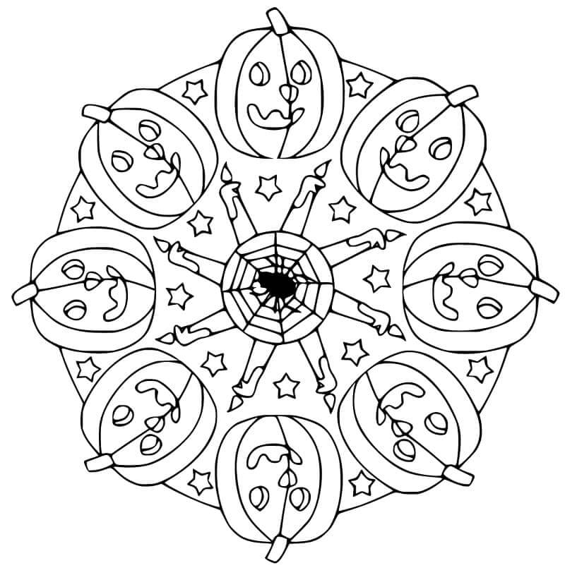 Halloweenin perusmandala Värityskuva