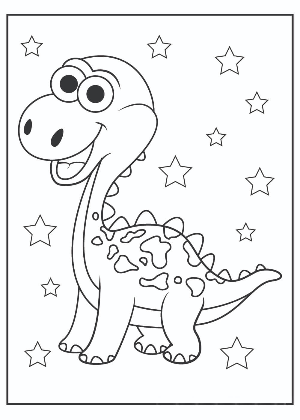Hauska dinosaurus tähdellä Värityskuva