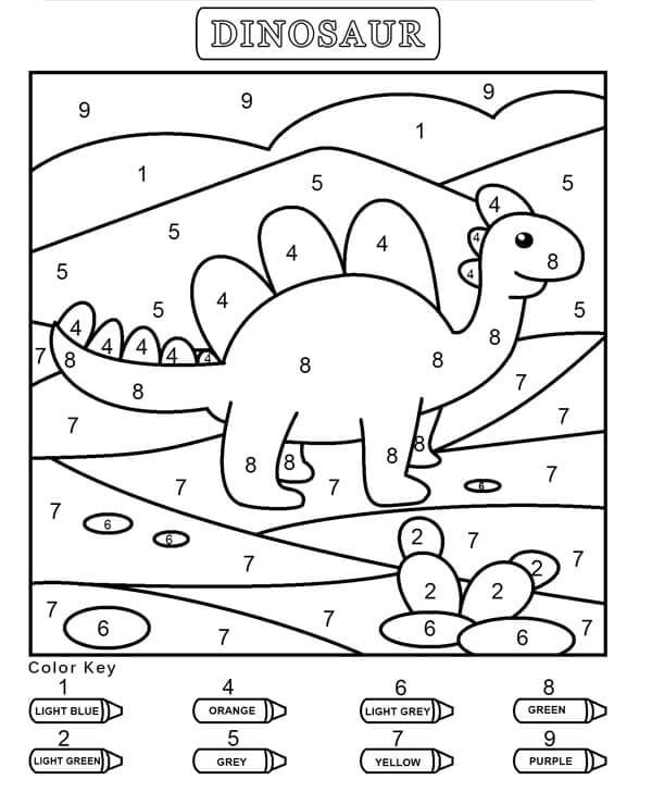 Hymyilevä dinosaurus värin mukaan Värityskuva