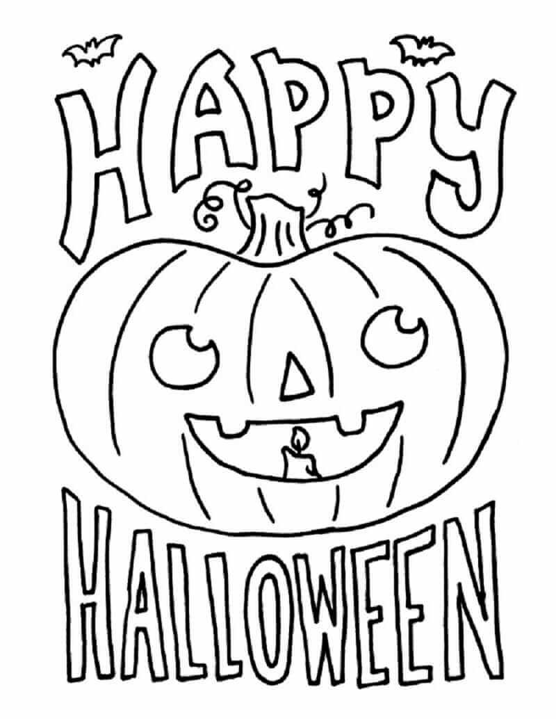 Hyvää Halloweenia kurpitsan kanssa Värityskuva