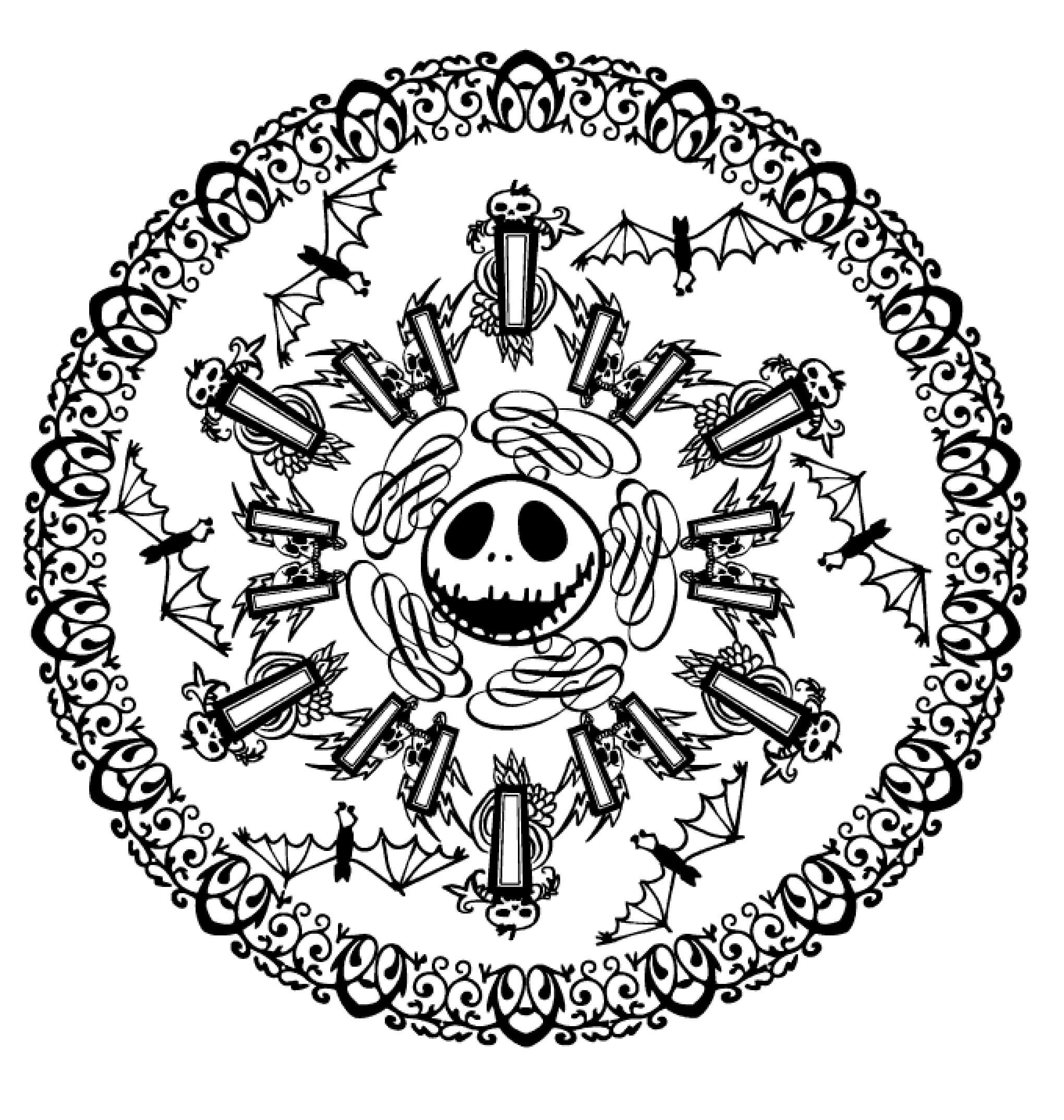 Jack Skellington Halloween Mandala Värityskuva