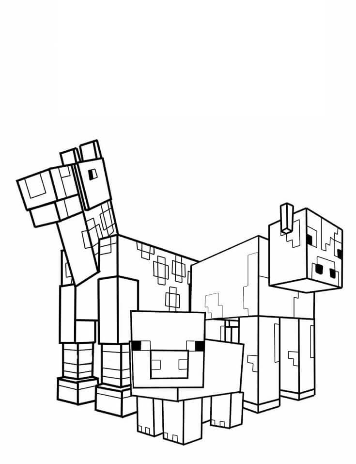 Kolme Minecraft-Eläintä Värityskuva