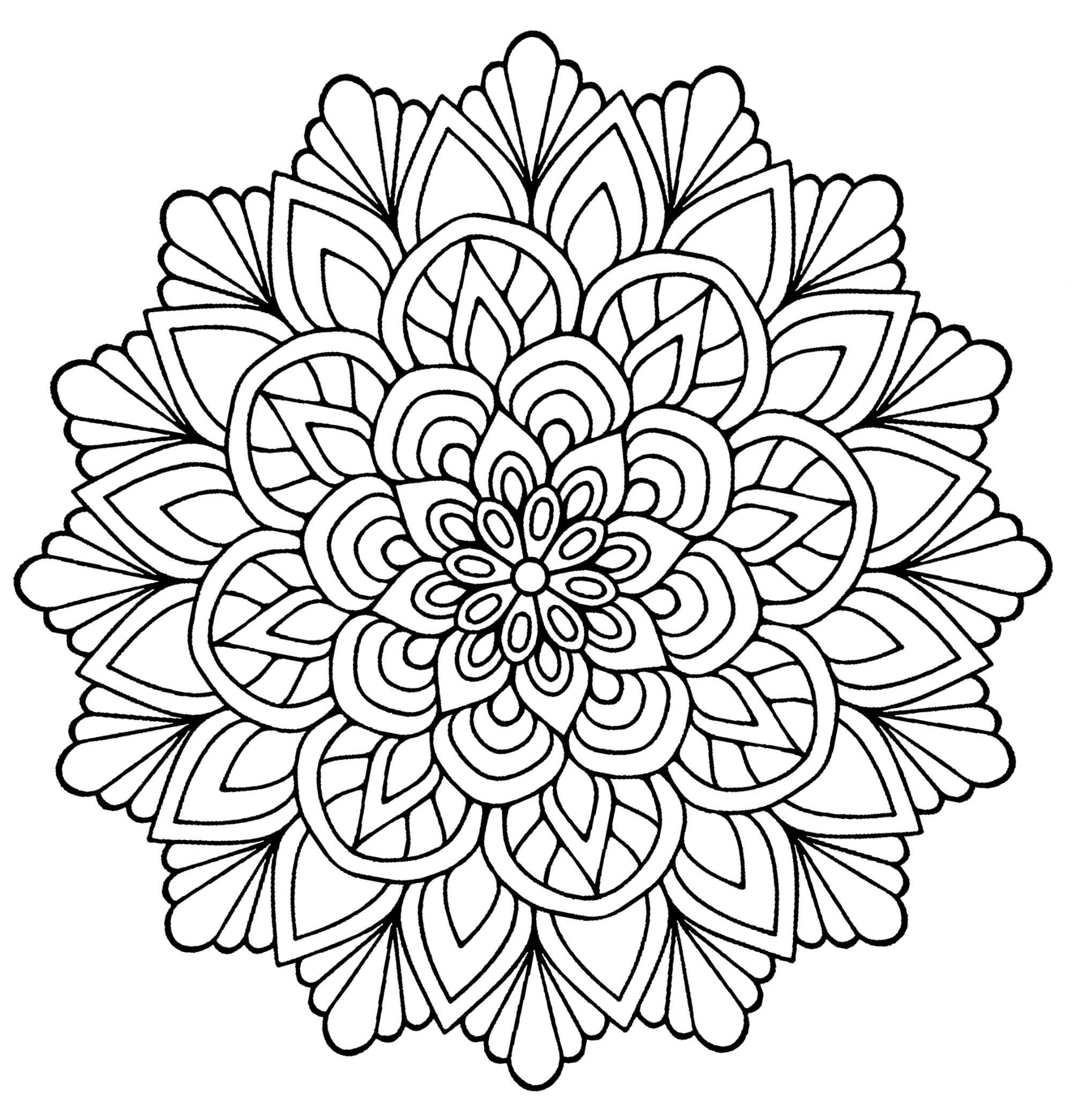 Mandala kukka lehdillä Värityskuva