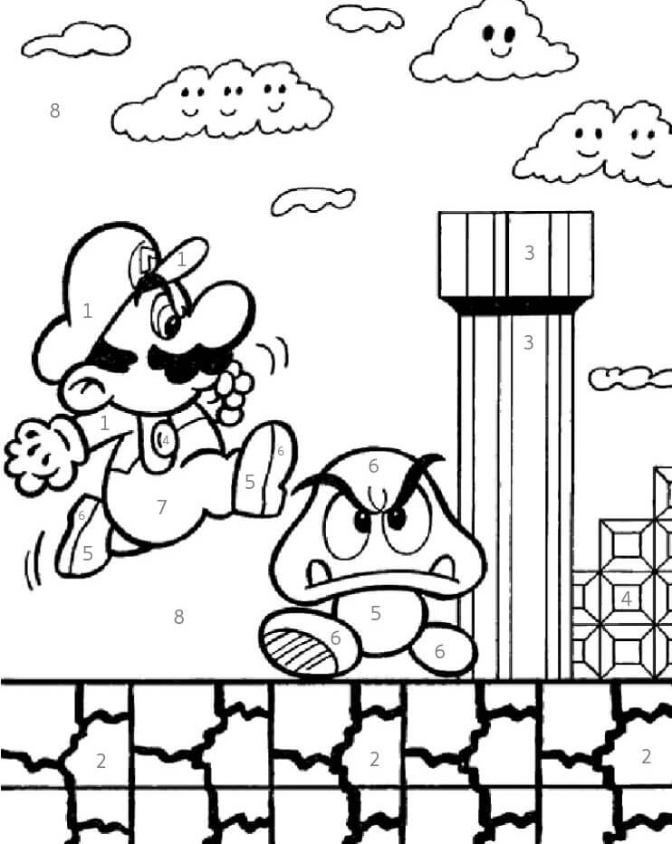 Mario Väri Numeroittain Värityskuvat