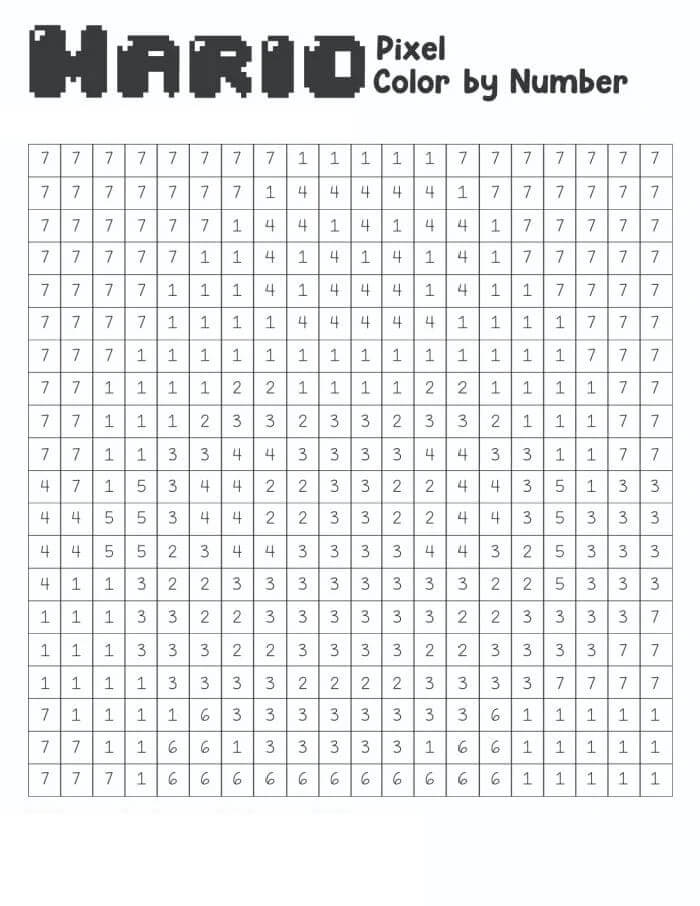 Mario Pixel -väri numeroittain Värityskuva