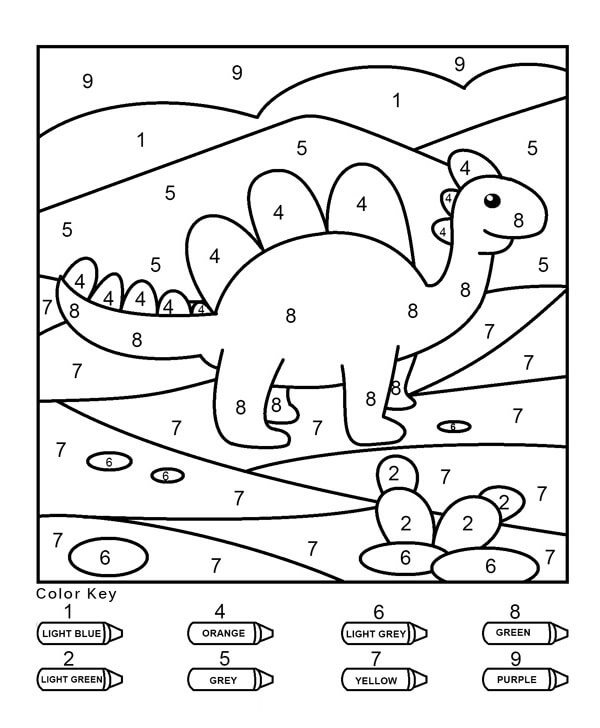 Normaali dinosaurusten väri numeroittain Värityskuva