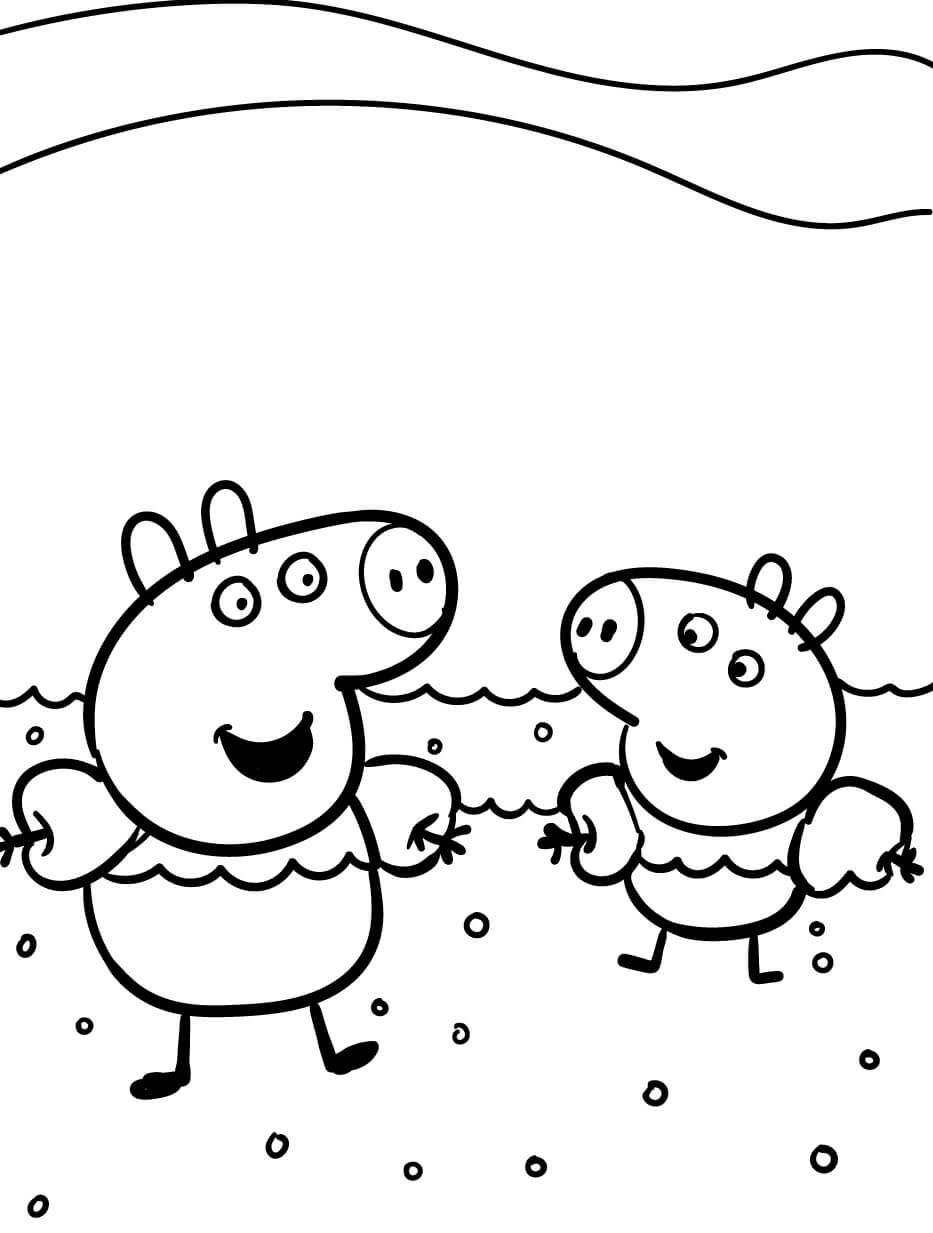 Peppa ja George menevät uimaan Värityskuva