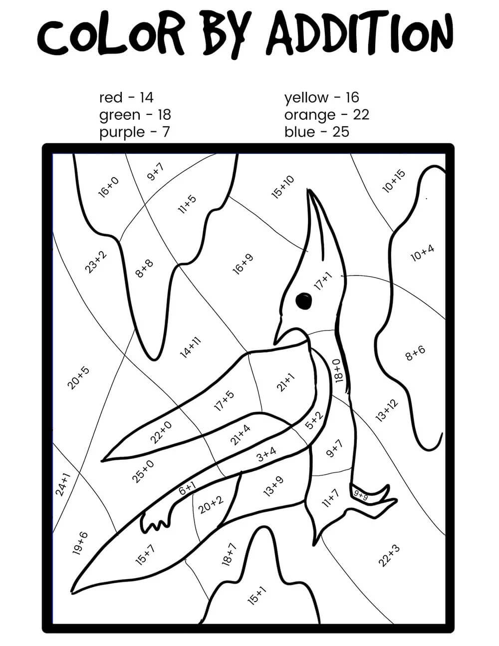 Pteranodonit värin mukaan Värityskuva