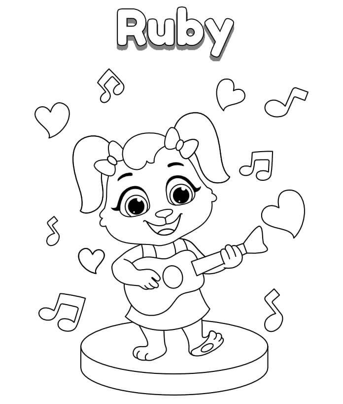 Ruby soittaa kitaraa Värityskuva