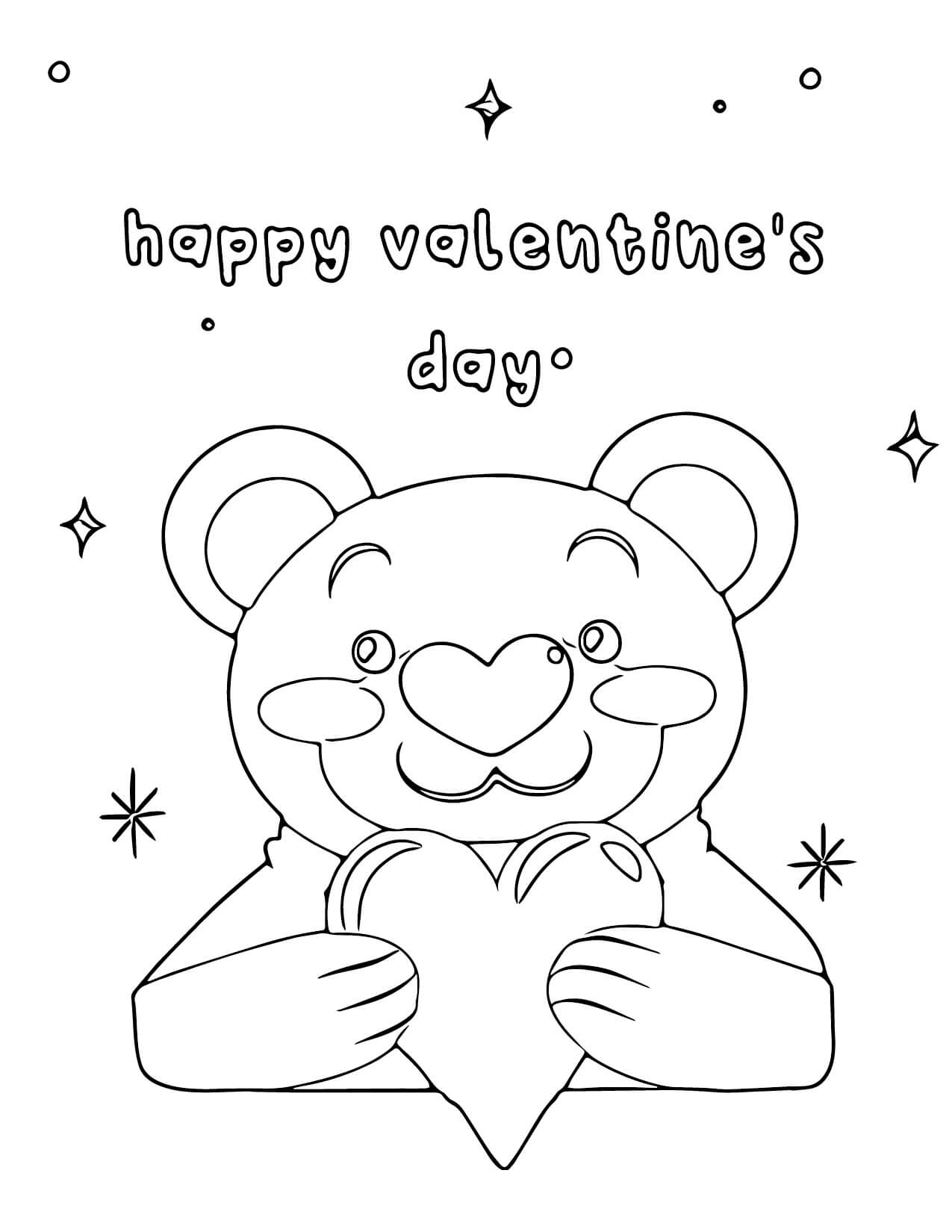 Söpö nalle sydämellä hyvää ystävänpäivää Värityskuva