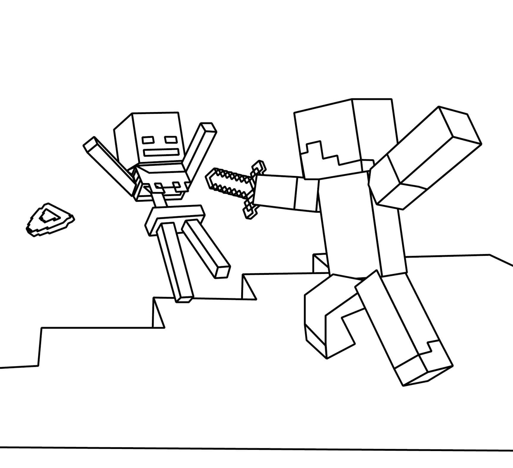 Steve Taistelee Skeletonin Kanssa Värityskuva