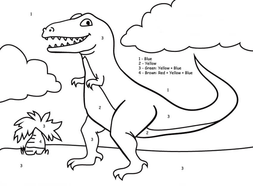 Dinosauruksen väri numeroittain Värityskuvat