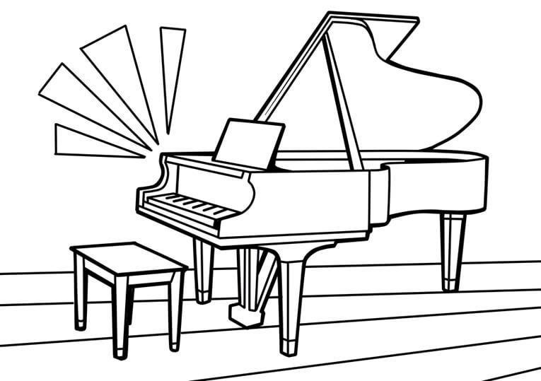 Tuoli ja piano Värityskuva