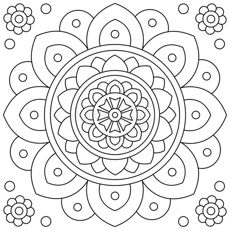 Viiden kukkan mandala Värityskuva