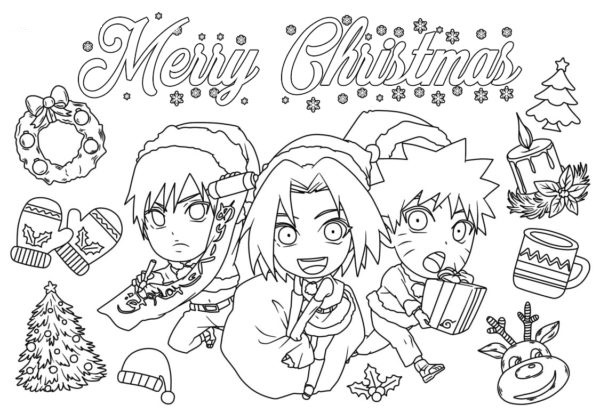 Naruto Chibi joulun värityssivu Värityskuva
