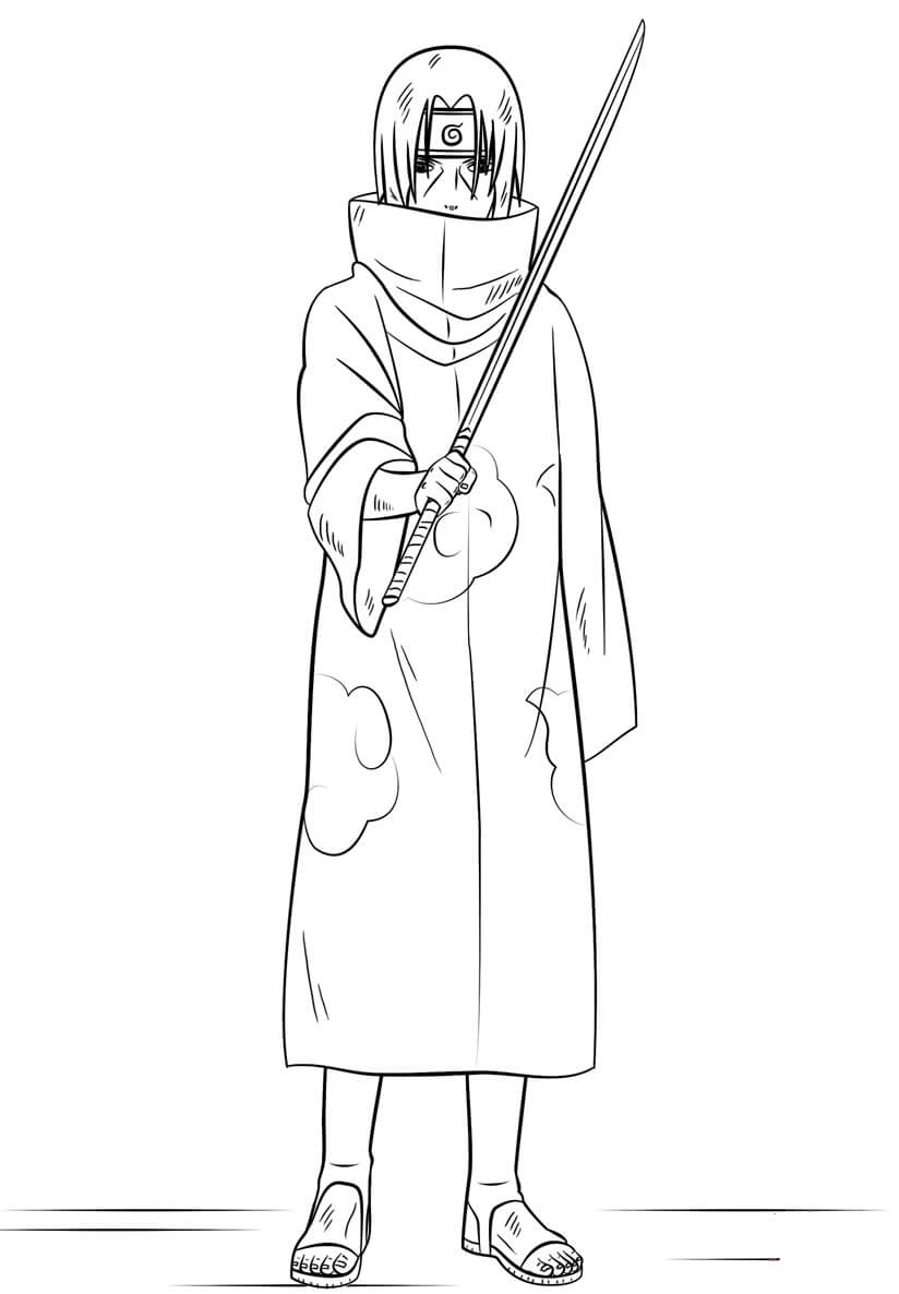 Akatsuki Uchiha Itachi pitelee miekkaa Värityskuva