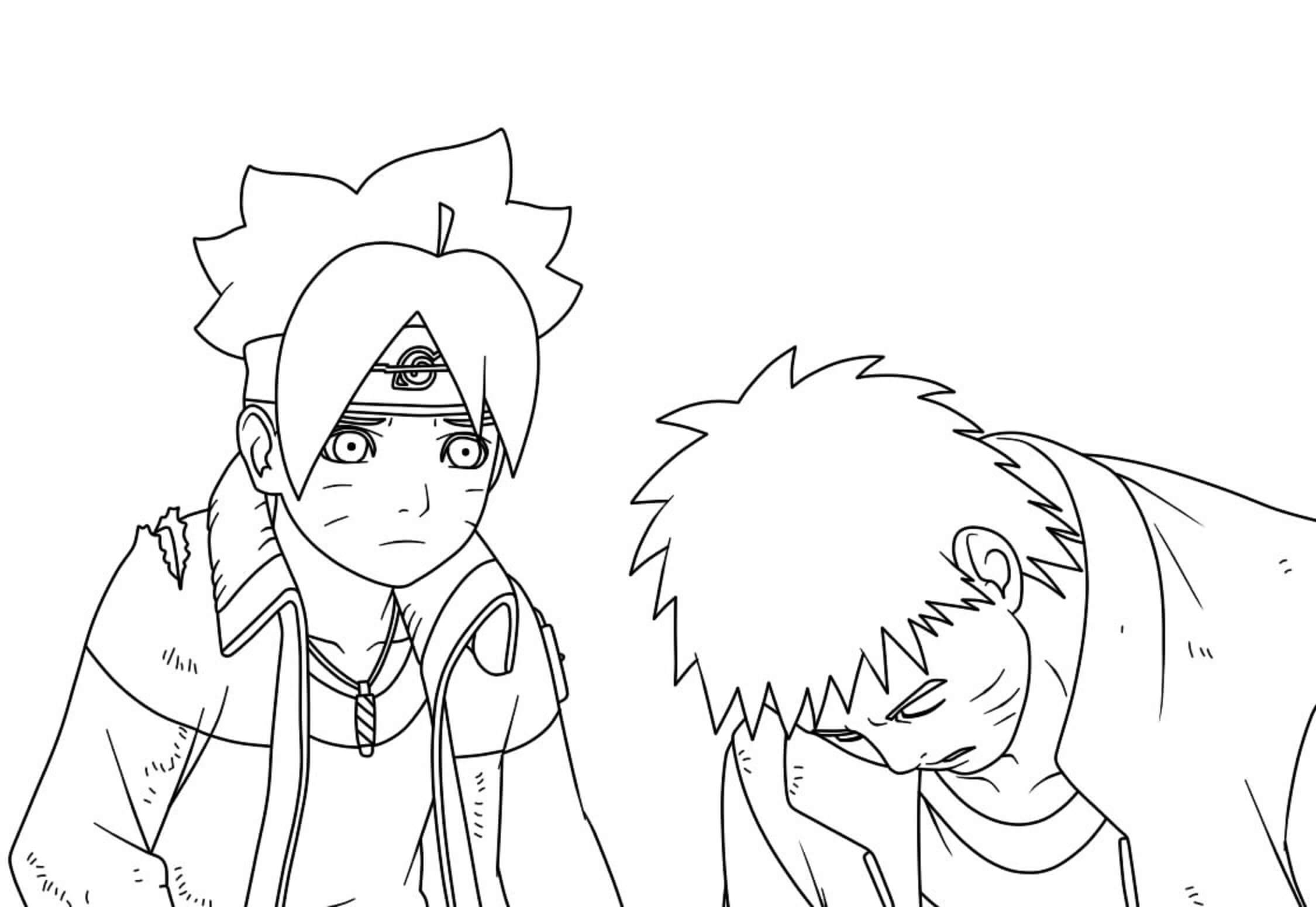 Boruto huolestui ja Naruto kaatui Värityskuva