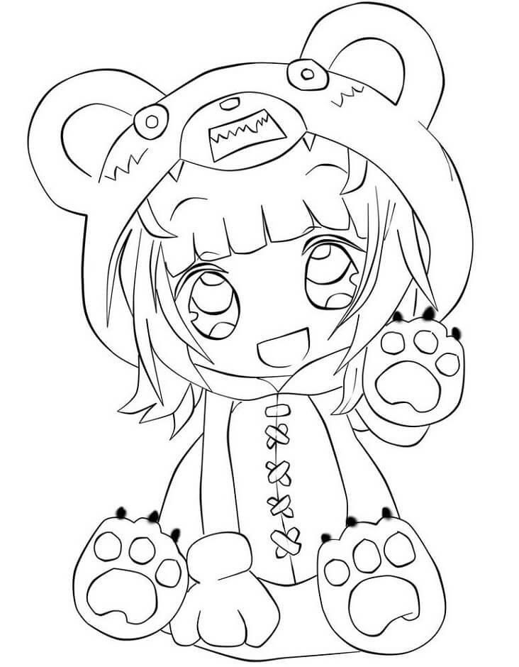Chibi Annie istuu Värityskuva