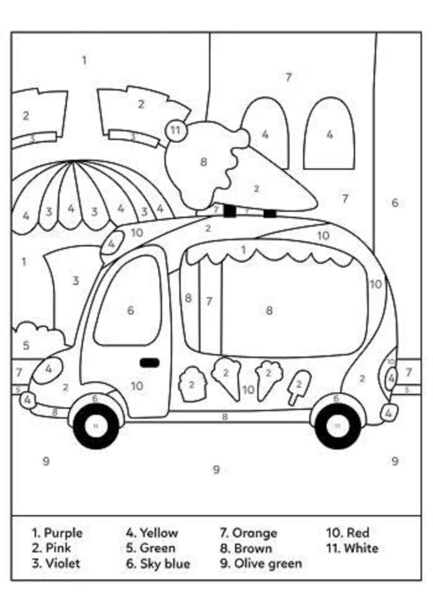 Ice Cream Truck värin mukaan Värityskuva