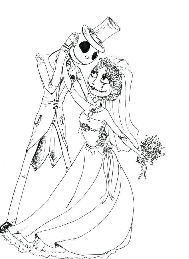 Jack Skellington ja Sally häissä Värityskuva