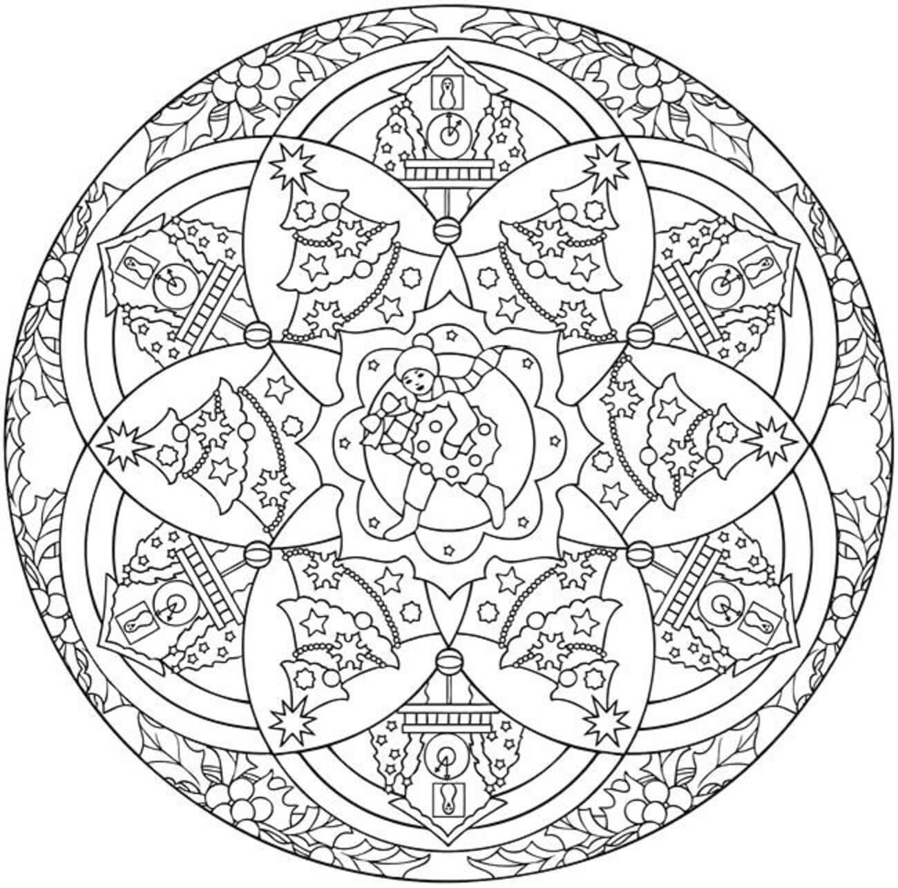 Joulukuusi Mandala Värityskuva