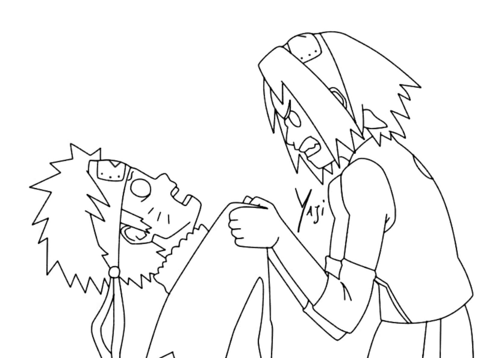 Vihainen Sakura Haruno ja Naruto Värityskuva