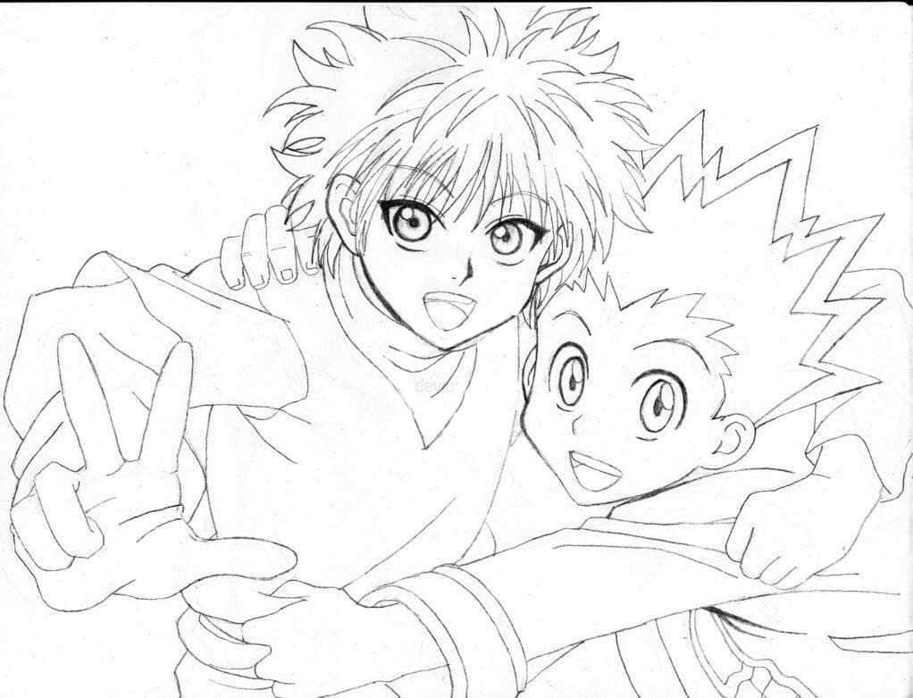 Gon ja Killua ääriviivat Värityskuva